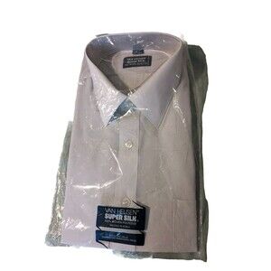 NOS Vintage VAN HEUSEN 16.5 Super Silk Button Up Lt Gray Short Sleeve Shirt M/L